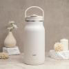 imageZak Designs Harmony 2in1 Water Bottle for Travel or At Home 64oz Recycled Stainless Steel is LeakProof When Closed and Vacuum Insulated with Handle Ebony BlackLinen White