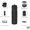 imageZak Designs Harmony Water Bottle for Travel or At Home 32oz Recycled Stainless Steel is LeakProof When Closed and Vacuum Insulated with Straw Lid and Carry Handle Ebony BlackEbony Black