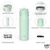 imageZak Designs Harmony Water Bottle for Travel or At Home 32oz Recycled Stainless Steel is LeakProof When Closed and Vacuum Insulated with Straw Lid and Carry Handle Ebony BlackIcicle Mint Green