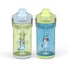 imageZak Designs Unicorn Kid Water Bottle 2Pack Set for Travel or At Home 16oz Plastic is Durable and LeakProof with Silicone Spout Cover Carry Handle Protective Base Fanciful Unicorn Flower PowerBluey Bluey and Bingo