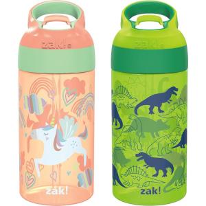 imageZak Designs 175 oz Riverside Bluey Kids Water Bottle with Straw and Built in Carrying Loop Made of Durable Plastic LeakProof Design for Travel 2PK SetUnicorn  Dino Camo