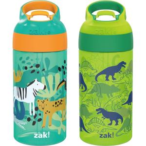 imageZak Designs 175 oz Riverside Bluey Kids Water Bottle with Straw and Built in Carrying Loop Made of Durable Plastic LeakProof Design for Travel 2PK SetDino Camo  Safari