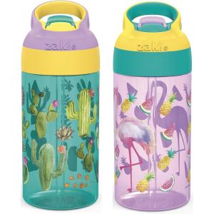 imageZak Designs 175 oz Riverside Bluey Kids Water Bottle with Straw and Built in Carrying Loop Made of Durable Plastic LeakProof Design for Travel 2PK SetCactusFlamingo Pineapple
