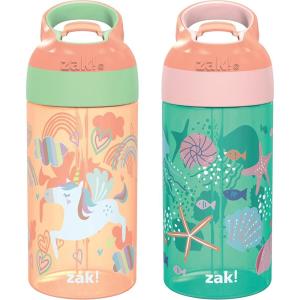 imageZak Designs 175 oz Riverside Bluey Kids Water Bottle with Straw and Built in Carrying Loop Made of Durable Plastic LeakProof Design for Travel 2PK SetUnicorn  Shells