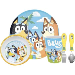 imageZak Designs 5Piece Dinnerware Set Disney Frozen 2  Durable Plastic ampamp Stainless Steel  Includes Water Bottle 8Inch Plate 6Inch Bowl Fork ampamp Spoon  Suitable for Kids Ages 3Bluey and Bingo