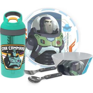 imageZak Designs 5Piece Dinnerware Set Disney Frozen 2  Durable Plastic ampamp Stainless Steel  Includes Water Bottle 8Inch Plate 6Inch Bowl Fork ampamp Spoon  Suitable for Kids Ages 3Lightyear