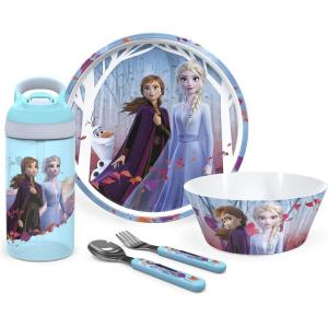 imageZak Designs 5Piece Dinnerware Set Disney Frozen 2  Durable Plastic ampamp Stainless Steel  Includes Water Bottle 8Inch Plate 6Inch Bowl Fork ampamp Spoon  Suitable for Kids Ages 3Frozen 2