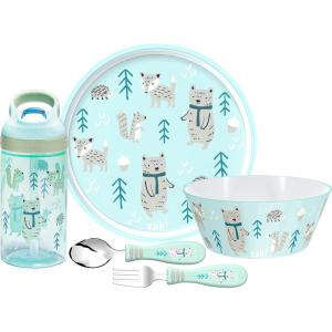 imageZak Designs 5Piece Dinnerware Set Disney Frozen 2  Durable Plastic ampamp Stainless Steel  Includes Water Bottle 8Inch Plate 6Inch Bowl Fork ampamp Spoon  Suitable for Kids Ages 3Forest Friends