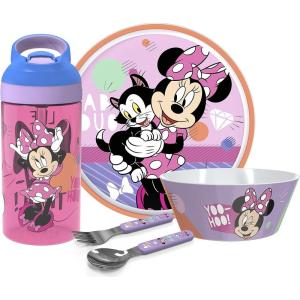 imageZak Designs 5Piece Dinnerware Set Disney Frozen 2  Durable Plastic ampamp Stainless Steel  Includes Water Bottle 8Inch Plate 6Inch Bowl Fork ampamp Spoon  Suitable for Kids Ages 3Disney Minnie Mouse