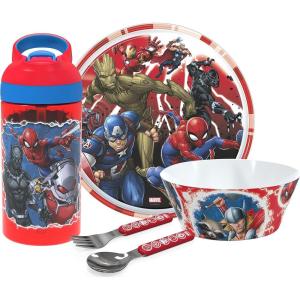 imageZak Designs 5Piece Dinnerware Set Disney Frozen 2  Durable Plastic ampamp Stainless Steel  Includes Water Bottle 8Inch Plate 6Inch Bowl Fork ampamp Spoon  Suitable for Kids Ages 3Marvel Universe