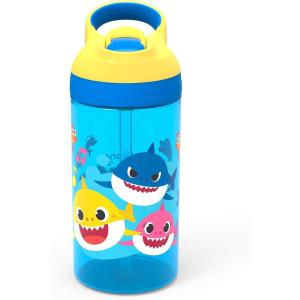 imageZak Designs Baby Shark Kids Water Bottle with Straw and Built in Carrying Loop Made of Durable Plastic LeakProof Design 16 oz BBSAT381Baby Shark