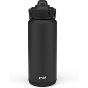 imageZak Designs Beacon Straw Lid Water Bottle for Travel or At Home 32oz Stainless Steel is LeakProof and Vacuum Insulated with Silicone Spout Cover Carry Handle Protective Base Icicle Mint GreenEbony Black
