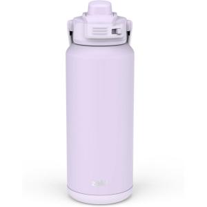 imageZak Designs Beacon Straw Lid Water Bottle for Travel or At Home 32oz Stainless Steel is LeakProof and Vacuum Insulated with Silicone Spout Cover Carry Handle Protective Base Icicle Mint GreenSmoky Lilac Purple