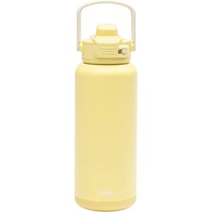 imageZak Designs Beacon Straw Lid Water Bottle for Travel or At Home 32oz Stainless Steel is LeakProof and Vacuum Insulated with Silicone Spout Cover Carry Handle Protective Base Vanilla YellowVanilla Yellow