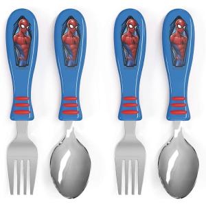 imageZak Designs Bluey Kid Flatware Fun Character Art on Both Utensils Non Slip Fork and Spoon Set is Perfect for Encouraging Picky Eaters to Finish Their Plates 2 pack 4 PCSSpiderMan