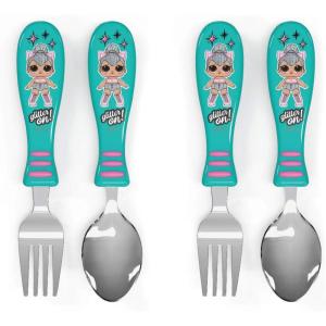 imageZak Designs Bluey Kid Flatware Fun Character Art on Both Utensils Non Slip Fork and Spoon Set is Perfect for Encouraging Picky Eaters to Finish Their Plates 2 pack 4 PCSLOL Surprise