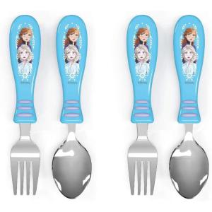 imageZak Designs Bluey Kid Flatware Fun Character Art on Both Utensils Non Slip Fork and Spoon Set is Perfect for Encouraging Picky Eaters to Finish Their Plates 2 pack 4 PCSFrozen 2 Anna and Elsa