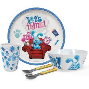 imageZak Designs Bluey Kids Dinnerware Set Includes Plate Bowl Tumbler Water Bottle and Utensil Tableware Made of Durable Material and Perfect for Kids 6 Piece Gift Set NonBPABlues Clues  5pcs