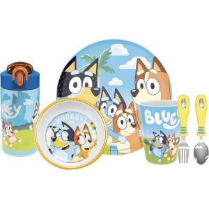 imageZak Designs Bluey Kids Dinnerware Set Includes Plate Bowl Tumbler Water Bottle and Utensil Tableware Made of Durable Material and Perfect for Kids 6 Piece Gift Set NonBPABluey  6pcs
