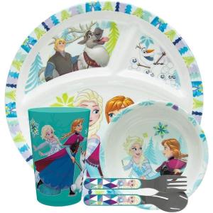 imageZak Designs Disney Frozen Kids Dinnerware 5 Piece Set Includes Plate Bowl Tumbler and Utensil Tableware NonBPA Made of Durable Material and Perfect for Kids