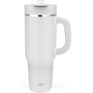imageZak Designs Harmony 2in1 Coffee Tumbler for Travel or At Home 40oz Recycled Stainless Steel is LeakProof When Closed and Vacuum Insulated with Handle Smoky Lilac PurpleLinen White