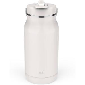 imageZak Designs Harmony 2in1 Water Bottle for Travel or At Home 64oz Recycled Stainless Steel is LeakProof When Closed and Vacuum Insulated with Handle Ebony BlackLinen White