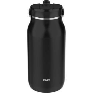 imageZak Designs Harmony 2in1 Water Bottle for Travel or At Home 64oz Recycled Stainless Steel is LeakProof When Closed and Vacuum Insulated with Handle Ebony BlackEbony Black