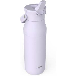 imageZak Designs Harmony Water Bottle for Travel or At Home 32oz Recycled Stainless Steel is LeakProof When Closed and Vacuum Insulated with Straw Lid and Carry Handle Ebony BlackSmoky Lilac Purple
