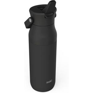 imageZak Designs Harmony Water Bottle for Travel or At Home 32oz Recycled Stainless Steel is LeakProof When Closed and Vacuum Insulated with Straw Lid and Carry Handle Ebony BlackEbony Black