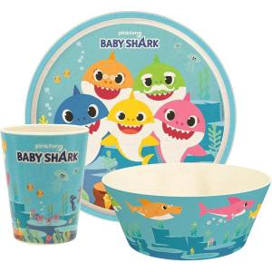 imageZak Designs Kids Dinnerware Set 3 Pieces Durable and Sustainable Melamine Bamboo Plate Bowl and Tumbler are Perfect For Dinner Time With Family DogBaby Shark