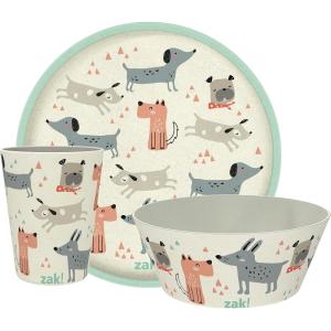 imageZak Designs Kids Dinnerware Set 3 Pieces Durable and Sustainable Melamine Bamboo Plate Bowl and Tumbler are Perfect For Dinner Time With Family DogDog