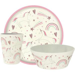 imageZak Designs Kids Dinnerware Set 3 Pieces Durable and Sustainable Melamine Bamboo Plate Bowl and Tumbler are Perfect For Dinner Time With Family DogFanciful Unicorn