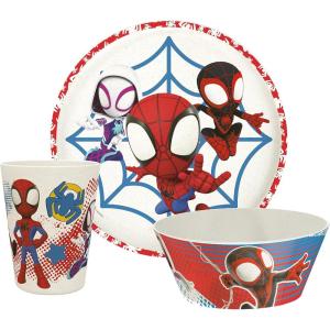 imageZak Designs Kids Dinnerware Set 3 Pieces Durable and Sustainable Melamine Bamboo Plate Bowl and Tumbler are Perfect For Dinner Time With Family DogMarvel SpiderMan