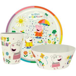 imageZak Designs Kids Dinnerware Set 3 Pieces Durable and Sustainable Melamine Bamboo Plate Bowl and Tumbler are Perfect For Dinner Time With Family DogPeppa Pig