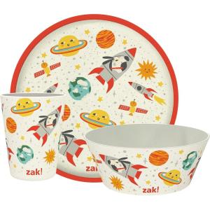 imageZak Designs Kids Dinnerware Set 3 Pieces Durable and Sustainable Melamine Bamboo Plate Bowl and Tumbler are Perfect For Dinner Time With Family DogSpaceships