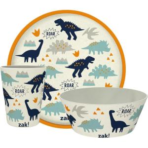 imageZak Designs Kids Dinnerware Set 3 Pieces Durable and Sustainable Melamine Bamboo Plate Bowl and Tumbler are Perfect For Dinner Time With Family DogZaksaurus