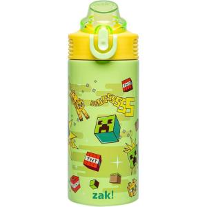 imageZak Designs Minecraft Sage Kids Water Bottle For School or Travel 14oz Stainless Steel Water Bottle With Straw Handle and LeakProof PopUp Spout Cover CreeperMinecraft