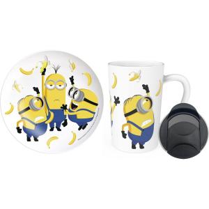 imageZak Designs Minions The Rise of Gru Ceramic Latte Mug and Plate for Coffee Tea Breakfast or Dessert with Travel Mug Lid 2Piece Set17 Fluid OuncesMinions