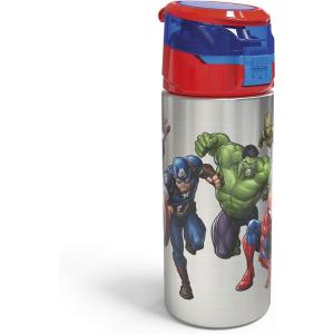 imageZak Designs Marvel Comics Durable Single Wall Stainless Steel Water Bottle with PushButton Flip Lid LeakProof Design is Perfect for Outdoor Sports 195oz BPA Free 195 oz Avengers