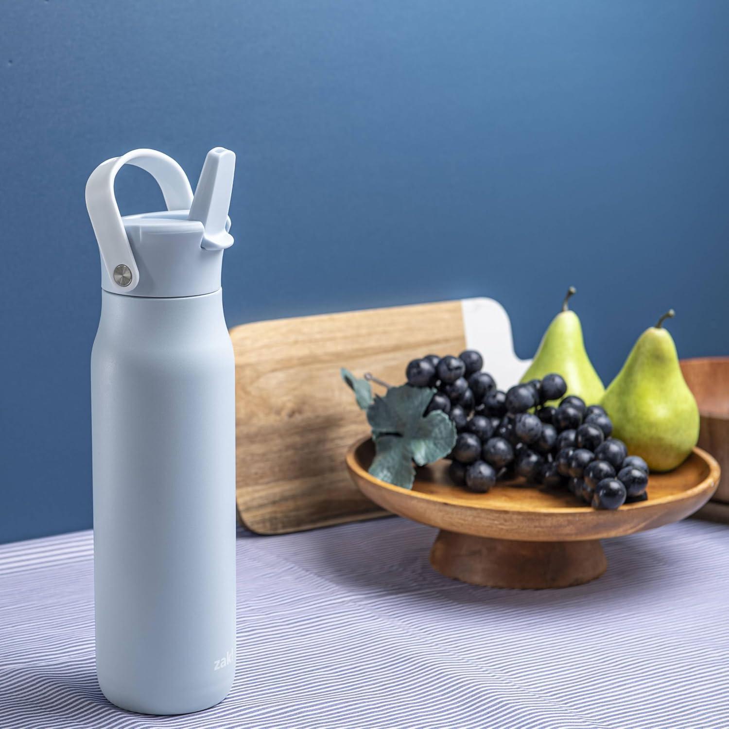 imageZak Designs Harmony Water Bottle for Travel or At Home 32oz Stainless Steel is LeakProof When Closed and Vacuum Insulated with Straw Lid and Carry Handle Provence BlueProvence Blue