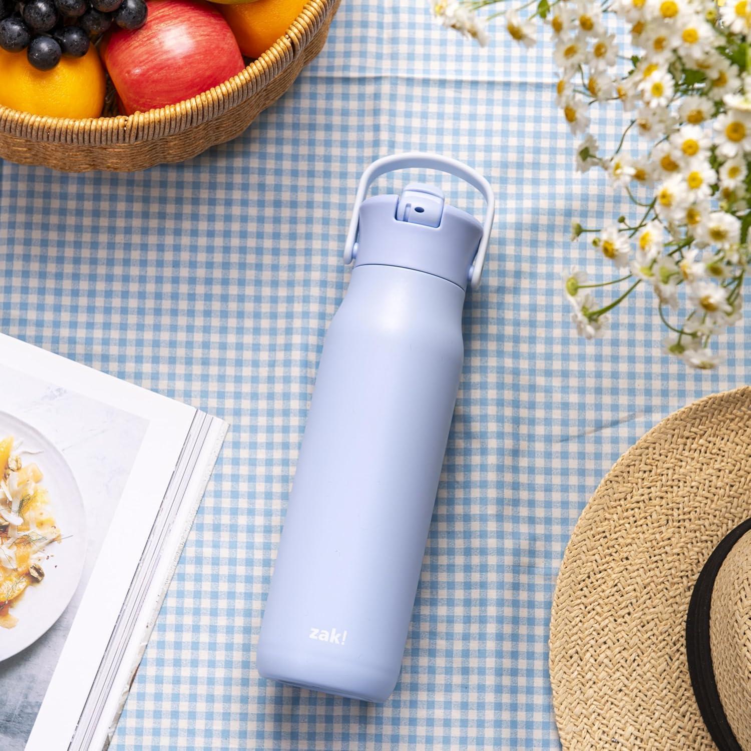 imageZak Designs Harmony Water Bottle for Travel or At Home 32oz Stainless Steel is LeakProof When Closed and Vacuum Insulated with Straw Lid and Carry Handle Provence BlueProvence Blue