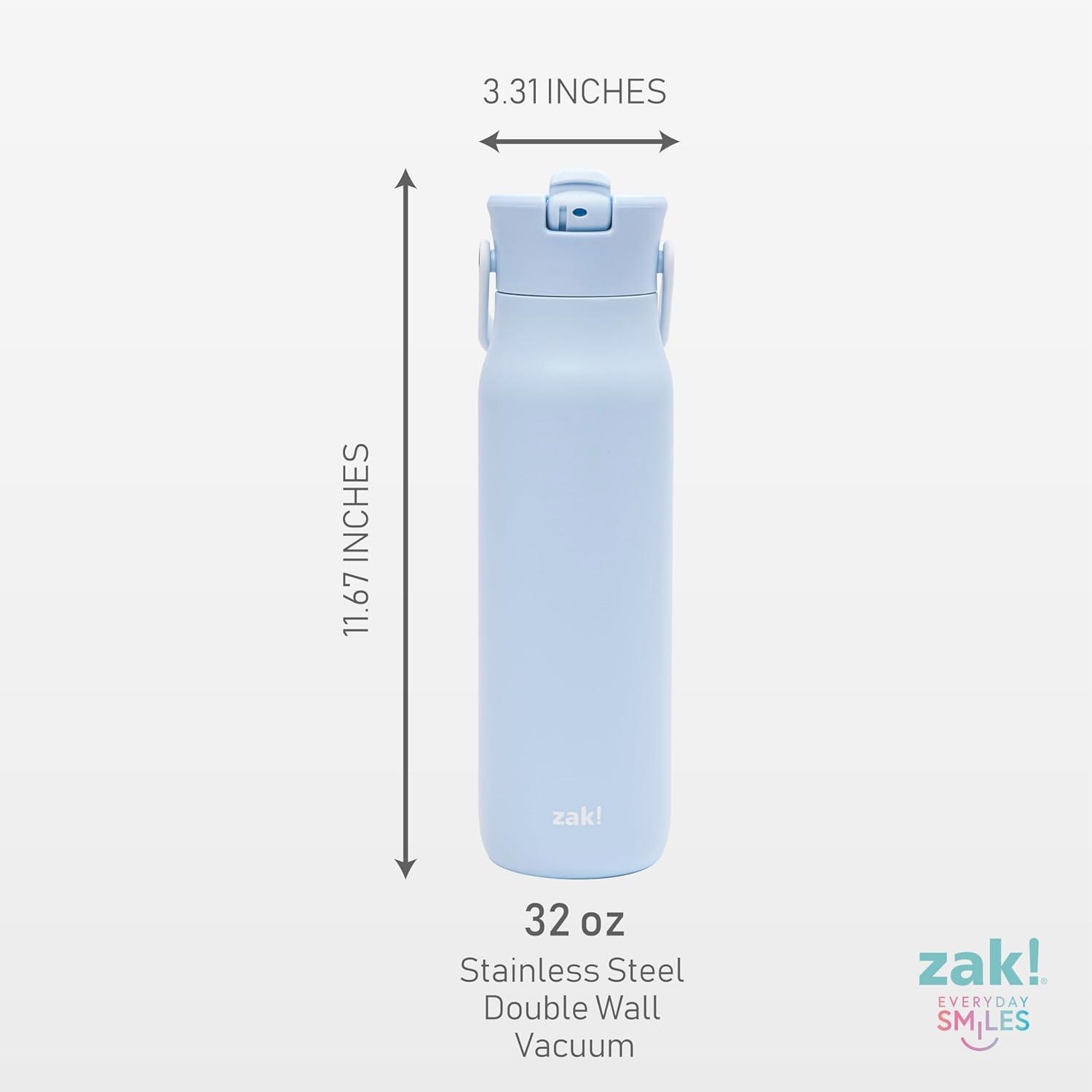 imageZak Designs Harmony Water Bottle for Travel or At Home 32oz Stainless Steel is LeakProof When Closed and Vacuum Insulated with Straw Lid and Carry Handle Provence BlueProvence Blue