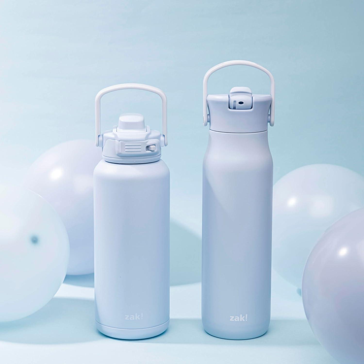 imageZak Designs Harmony Water Bottle for Travel or At Home 32oz Stainless Steel is LeakProof When Closed and Vacuum Insulated with Straw Lid and Carry Handle Provence BlueProvence Blue