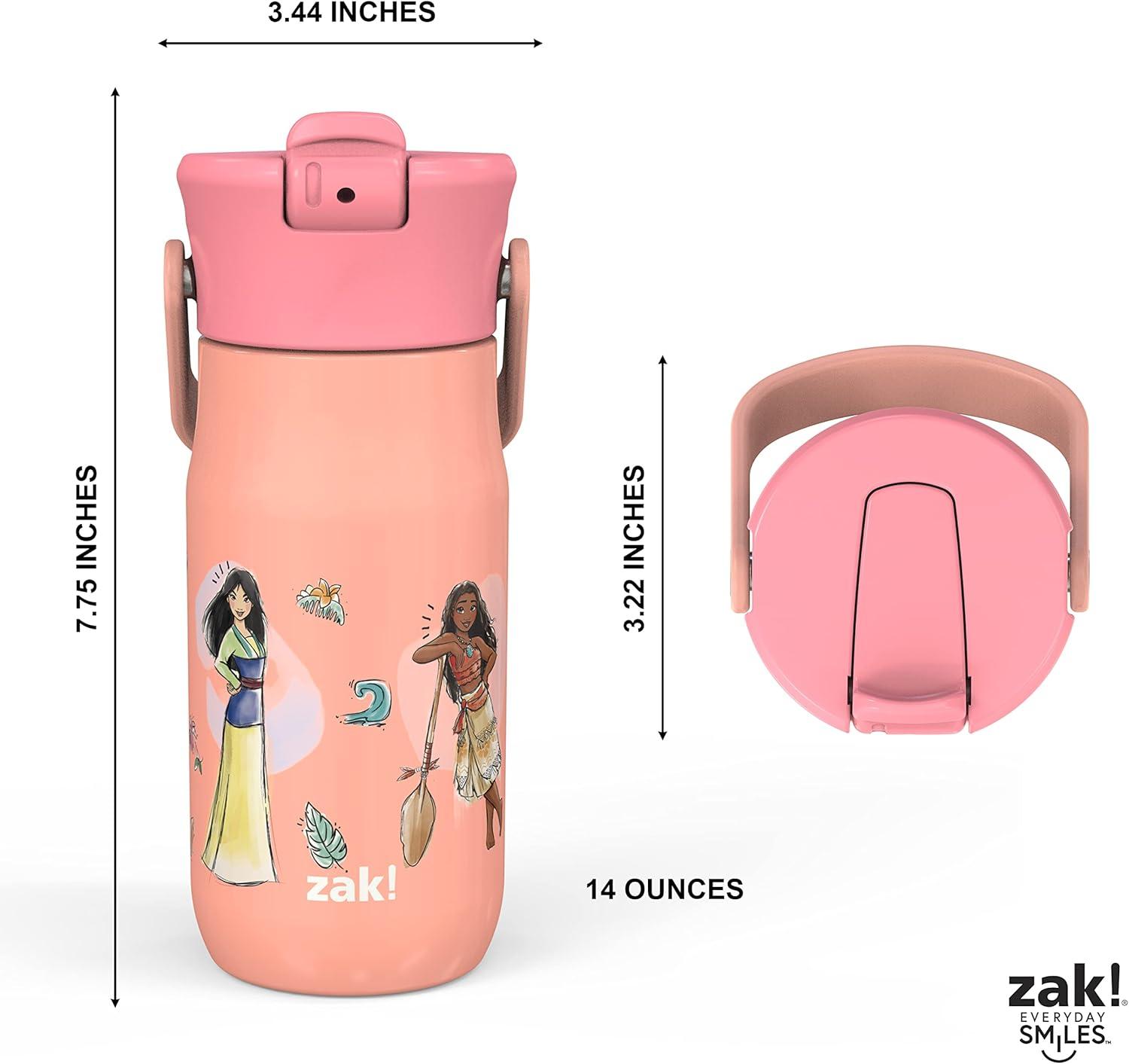 imageZak Designs Harmony Water Bottle Benefiting St Jude For Travel or At Home 32oz Stainless Steel is LeakProof When Closed and Vacuum Insulated with Straw Lid and Carry Handle Purple OmbreDisney Princess Ariel  Mulan  Moana  Cinderella
