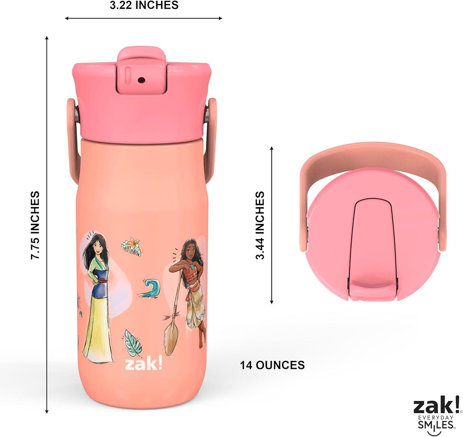 imageZak Designs Harmony Water Bottle Benefiting St Jude For Travel or At Home 32oz Stainless Steel is LeakProof When Closed and Vacuum Insulated with Straw Lid and Carry Handle Purple OmbreDisney Princess Ariel  Mulan  Moana  Cinderella