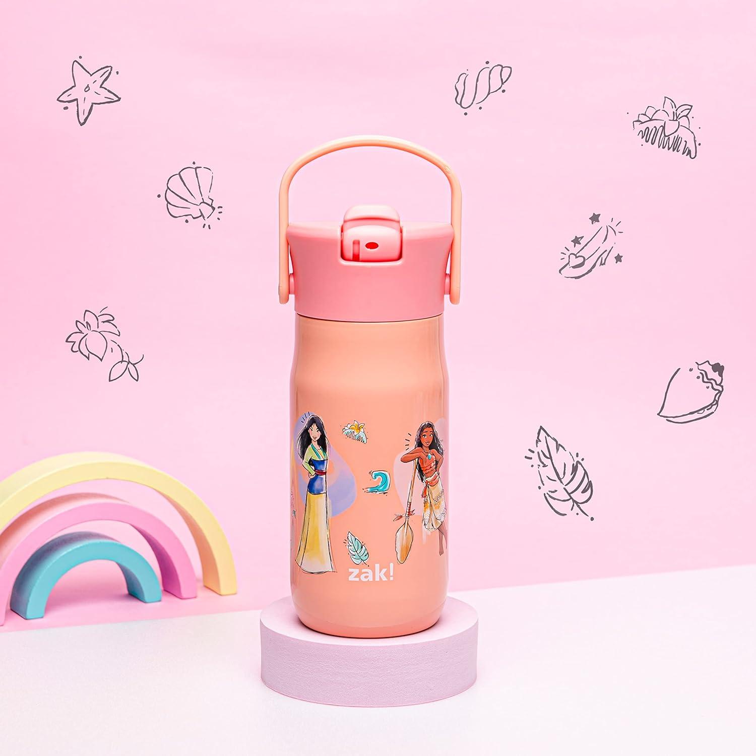 imageZak Designs Harmony Water Bottle Benefiting St Jude For Travel or At Home 32oz Stainless Steel is LeakProof When Closed and Vacuum Insulated with Straw Lid and Carry Handle Purple OmbreDisney Princess Ariel  Mulan  Moana  Cinderella