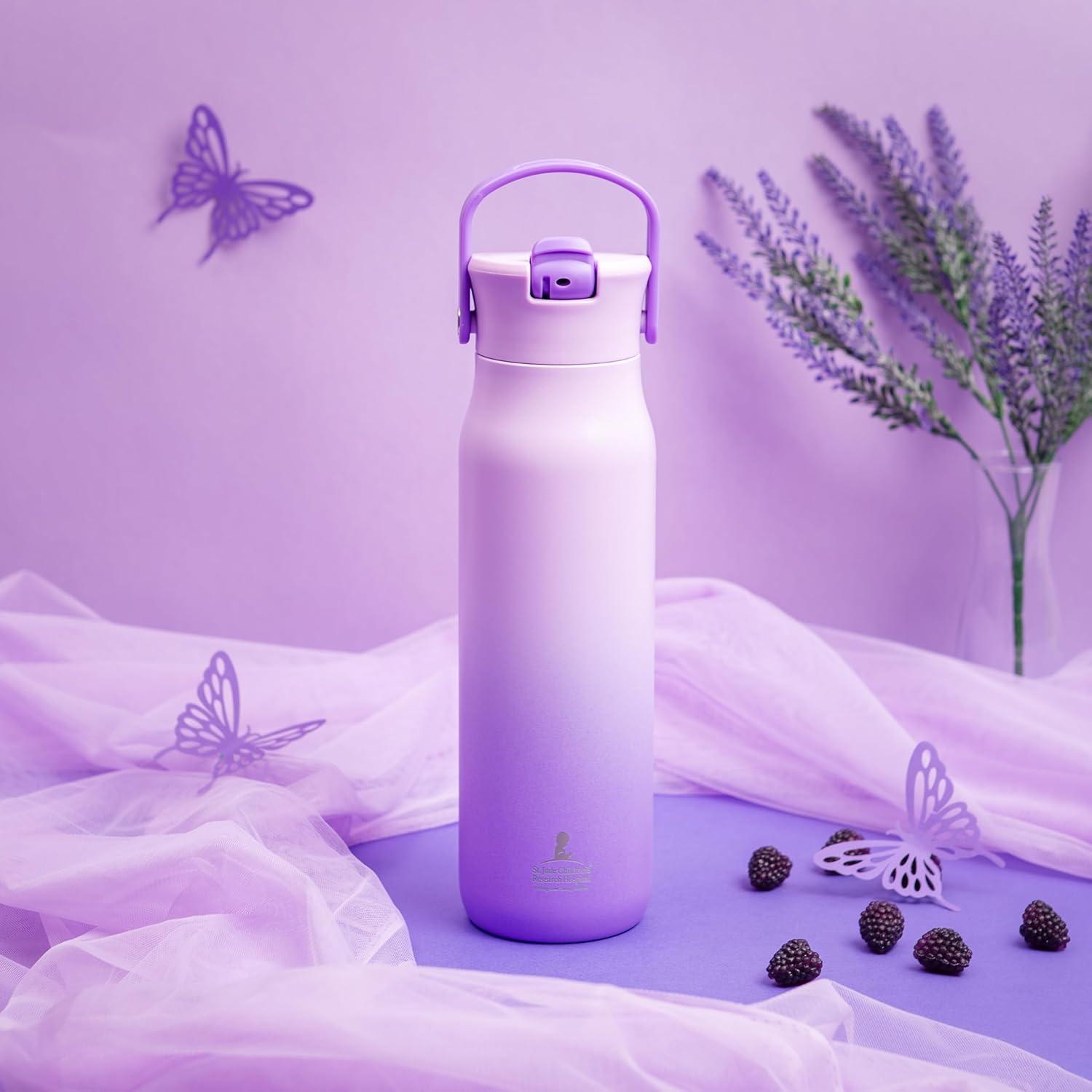 imageZak Designs Harmony Water Bottle Benefiting St Jude For Travel or At Home 32oz Stainless Steel is LeakProof When Closed and Vacuum Insulated with Straw Lid and Carry Handle Purple OmbreSt Jude Purple Ombre