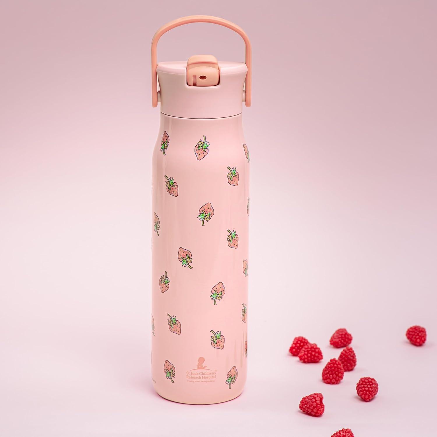imageZak Designs Harmony Water Bottle Benefiting St Jude For Travel or At Home 32oz Stainless Steel is LeakProof When Closed and Vacuum Insulated with Straw Lid and Carry Handle Purple OmbreSt Jude Strawberry