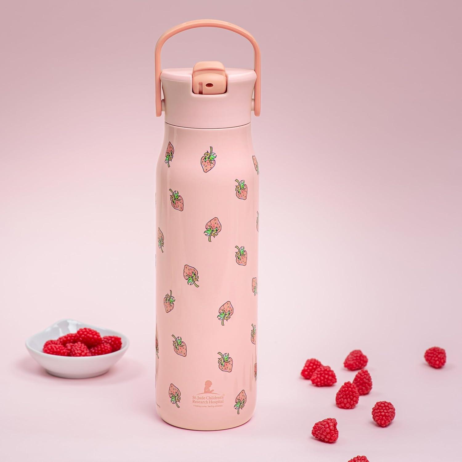 imageZak Designs Harmony Water Bottle Benefiting St Jude For Travel or At Home 32oz Stainless Steel is LeakProof When Closed and Vacuum Insulated with Straw Lid and Carry Handle Purple OmbreSt Jude Strawberry