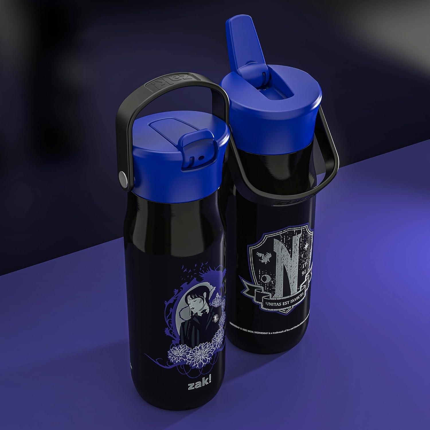 imageZak Designs Harmony Water Bottle Benefiting St Jude For Travel or At Home 32oz Stainless Steel is LeakProof When Closed and Vacuum Insulated with Straw Lid and Carry Handle Purple OmbreWednesday Addams
